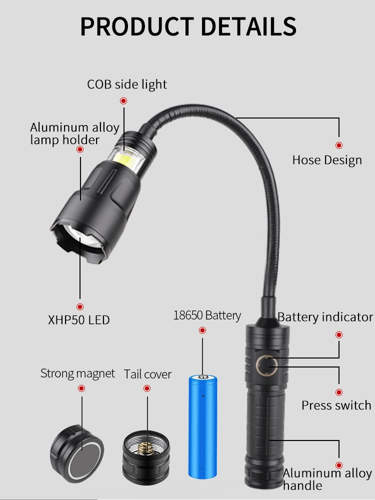 USB 충전식 XHP50 LED 손전등 자석이있는 유연 - Power Outage Light 리뷰 및 가격